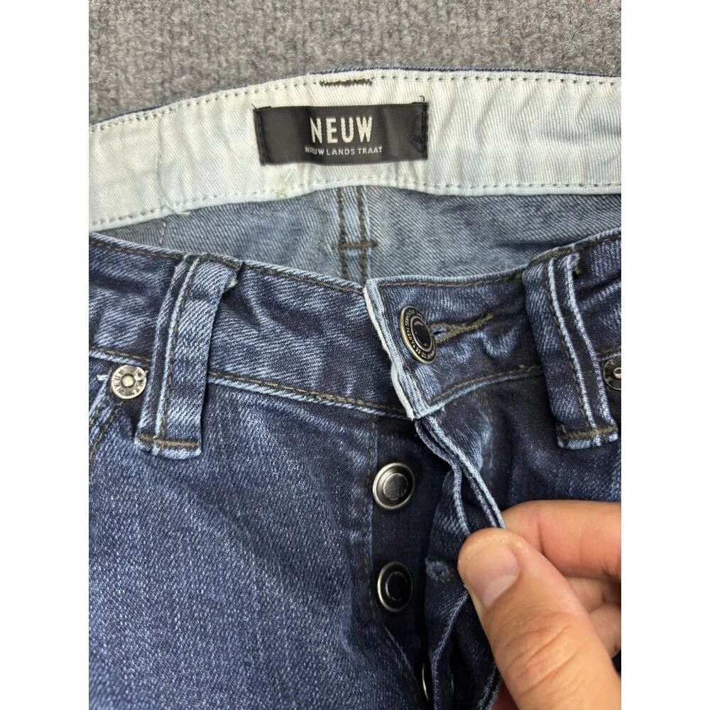 Neuw Iggy‎ Skinny Jeans Mens 28x32 Dark Wash Denim Stretch Button Fly Distressed